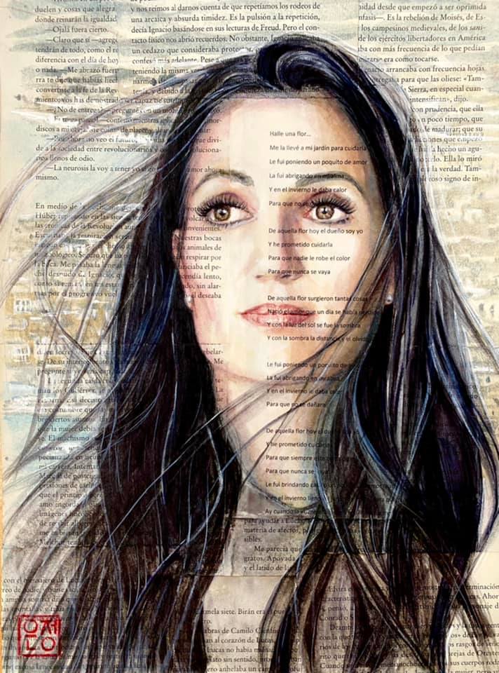 ink and watercolor on bookpages
