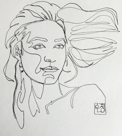 one line ink drawing on paper